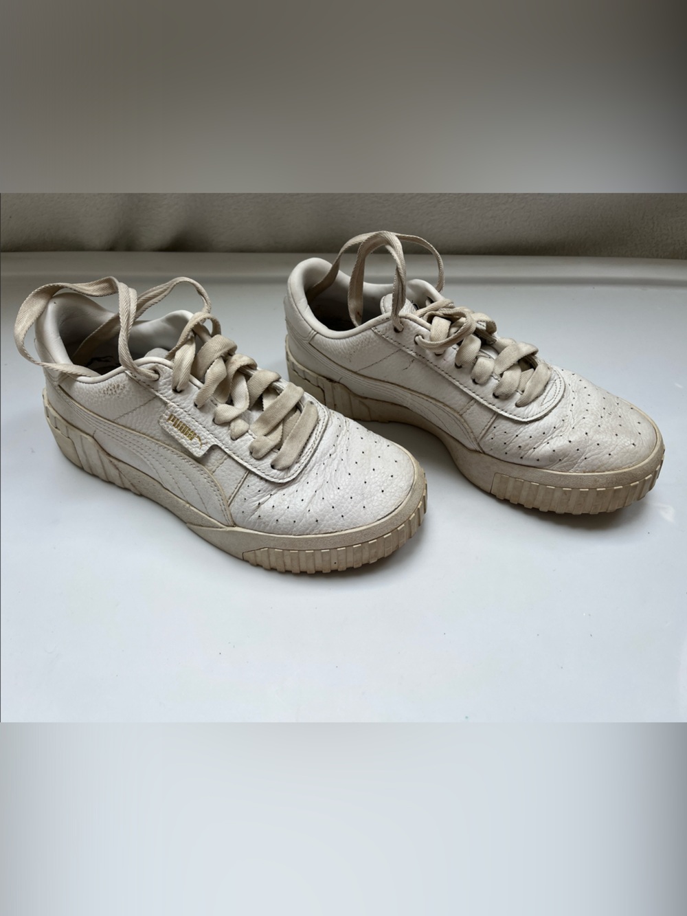 Puma White Platform Sneakers with Elevated Sole